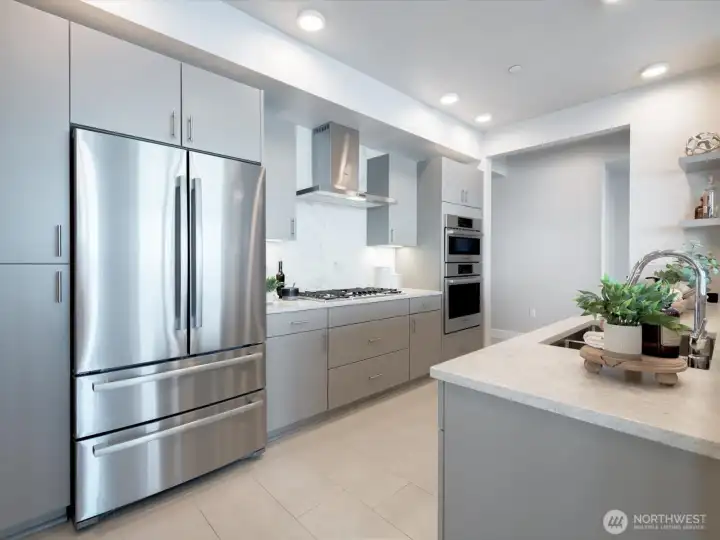 Clean lines, modern finishes, and premium Bosch appliances create a sophisticated culinary environment. Clean lines, modern finishes, and premium Bosch appliances create a sophisticated culinary environment.