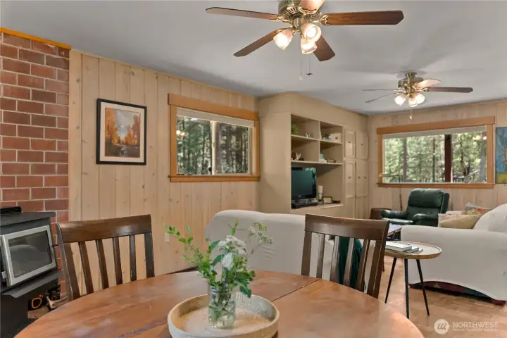 Gather for meals, games, and conversation in the heart of the cabin. Gather for meals, games, and conversation in the heart of the cabin.