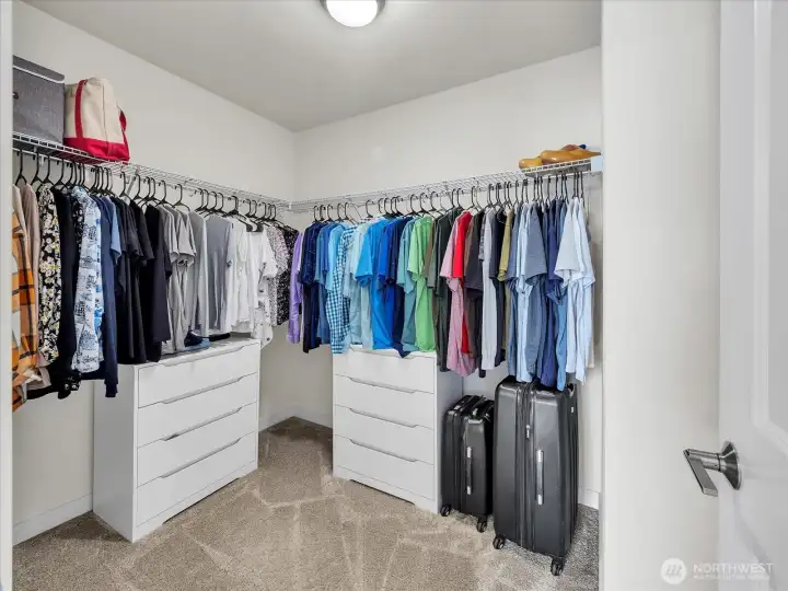 Walk-in closet in primary.