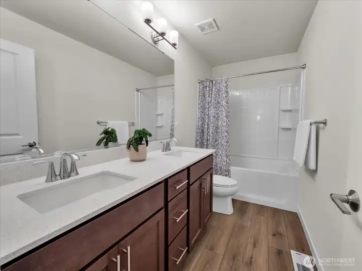 Double vanity upstairs (shared, not primary)