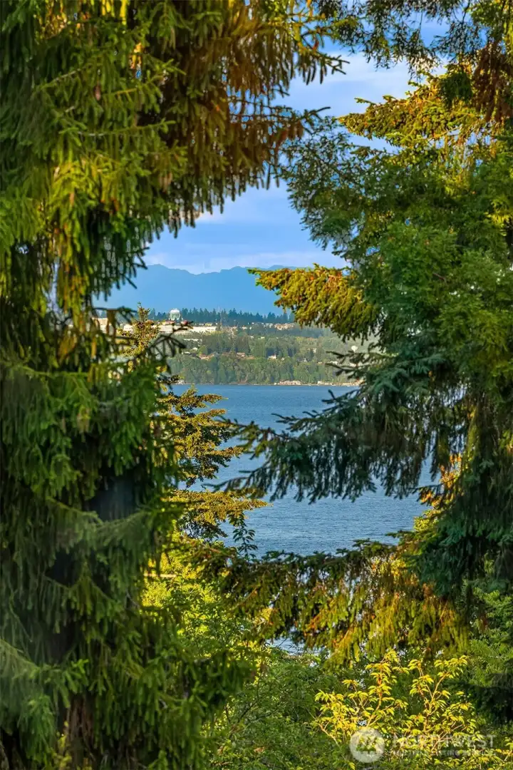 Peek-a-boo water views and glimpses of the Cascade Mountains add to the charm of this tucked-away retreat.