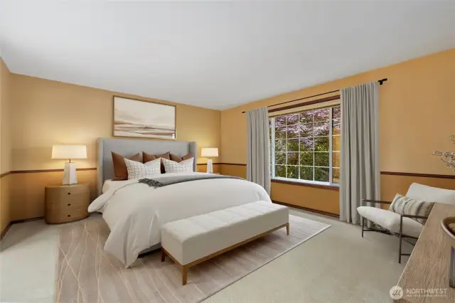 Primary bedroom virtually staged to give you an idea of how large the room is.