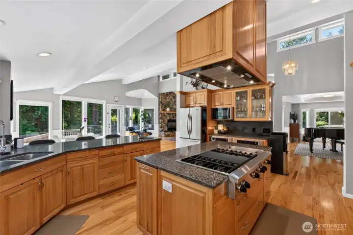 Chef's kitchen features lots of room for preparing all while enjoying views and interaction with visitors Chef's kitchen features lots of room for preparing all while enjoying views and interaction with visitors