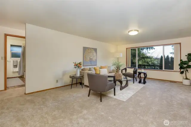 Living Room and View of Bathroom