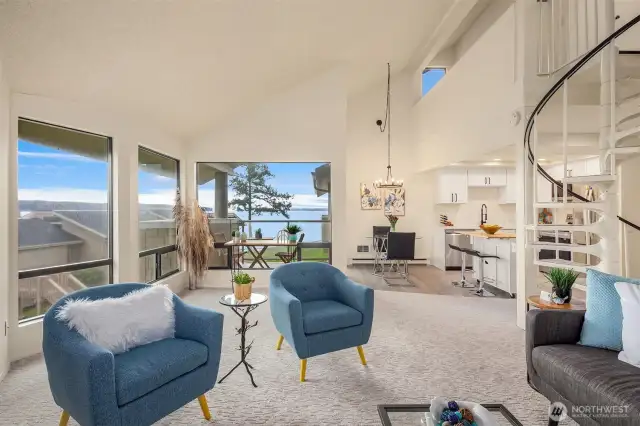 Looking West From Living Room to Deck & Mutiny Bay View