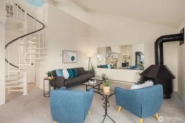 Living Room & Spiral Staircase to Loft