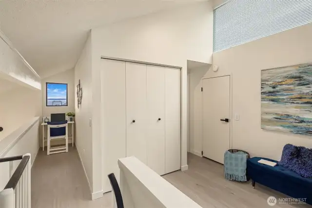 Loft Looking Towards View Alcove, Storage Room to Right & 3/4 bath