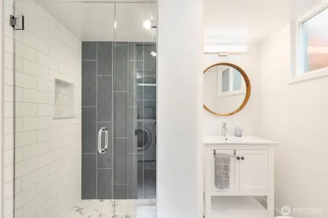 Beautifully updated 3/4 bath on lower level.