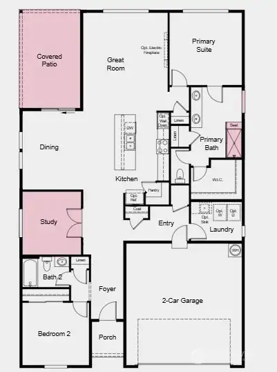 Floorplan Rendering - Additional highlights include: study, deluxe shower at primary bath, extended covered patio