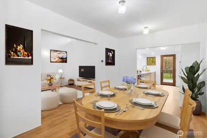 Virtually staged dining room.