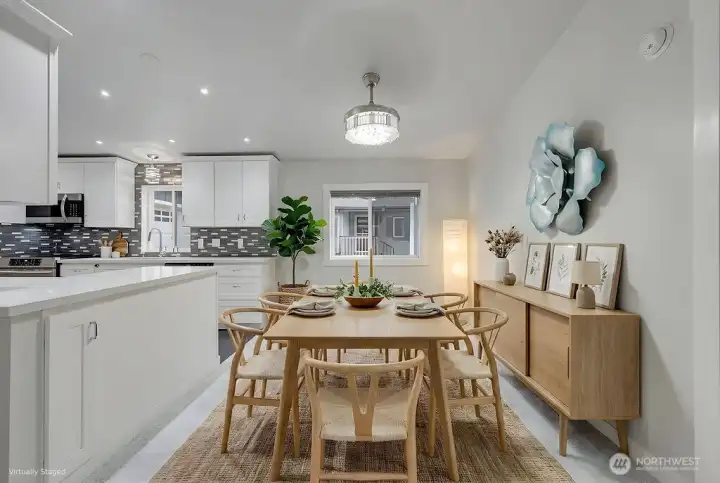The virtually staged dining room.