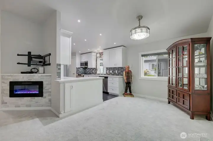 The dining rooms ties into the living room and kitchen.