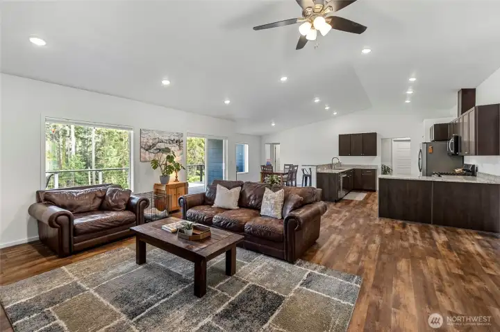 Open living concept with vaulted ceilings