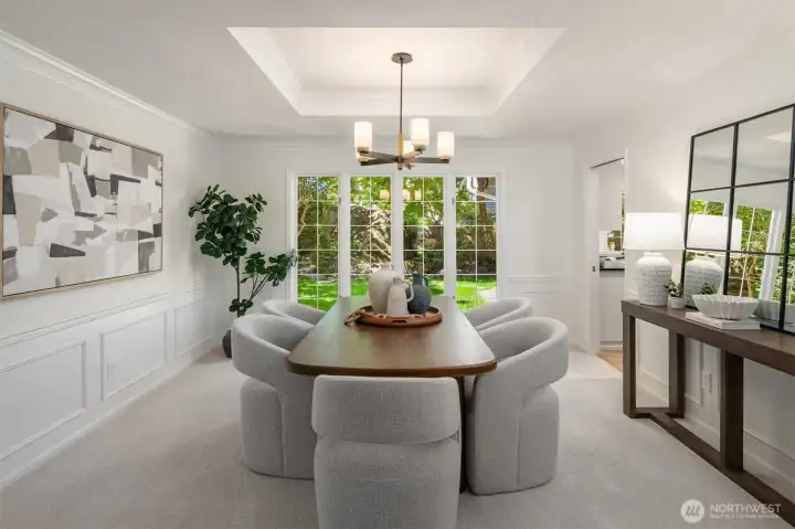 Floor-to-ceiling windows in the formal dining room.