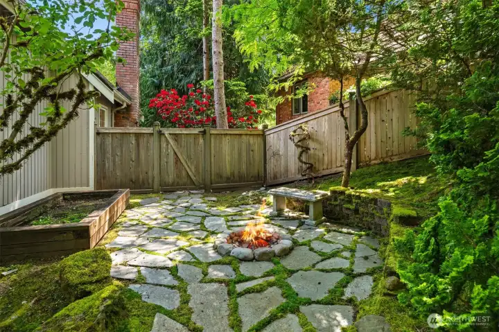 Garden space and firepit.