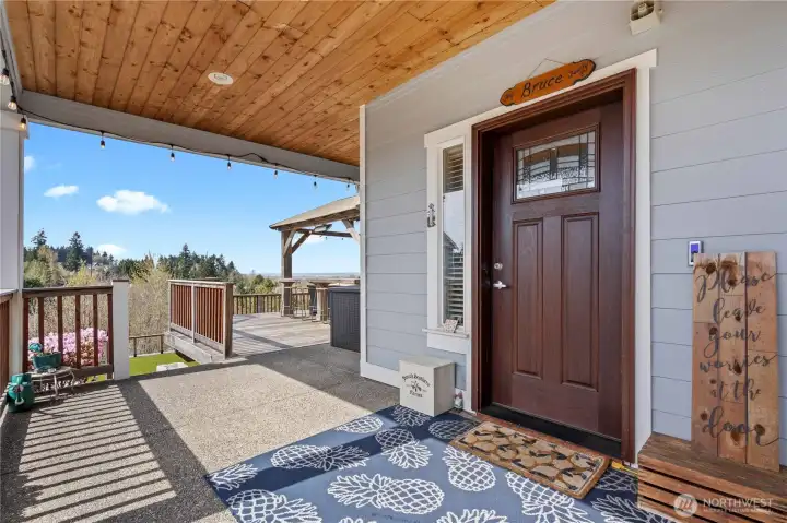 Covered Front Porch! Tongue and Groove Soffit with Recessed Lighting