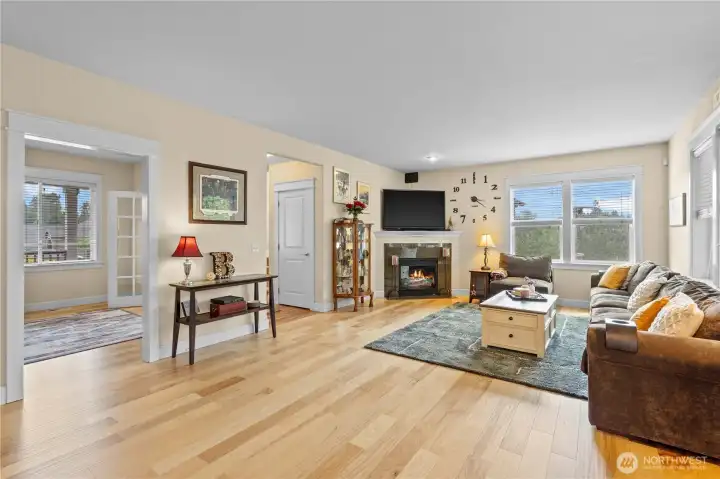 Great Room Concept Living with View into Den and Hallway