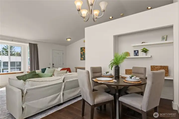 Family room/dining room combo with nook for storage Family room/dining room combo with nook for storage