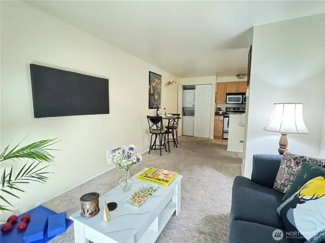 Living room is connected to dining area.