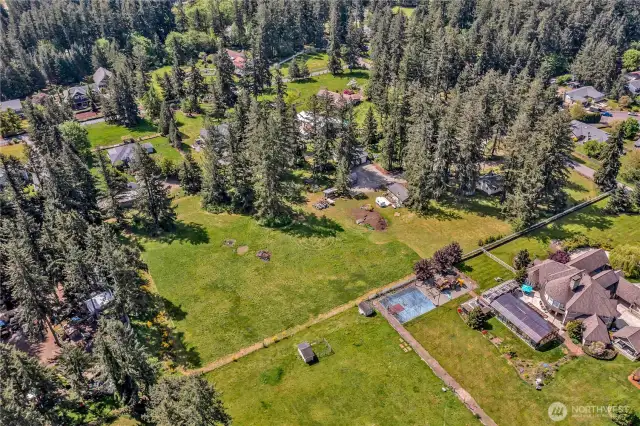 Drone shot Looking S W. Property is at center of the picture