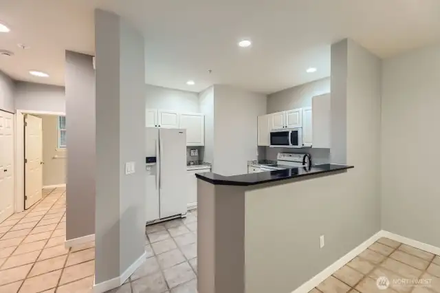 Kitchen with breakfast counter.