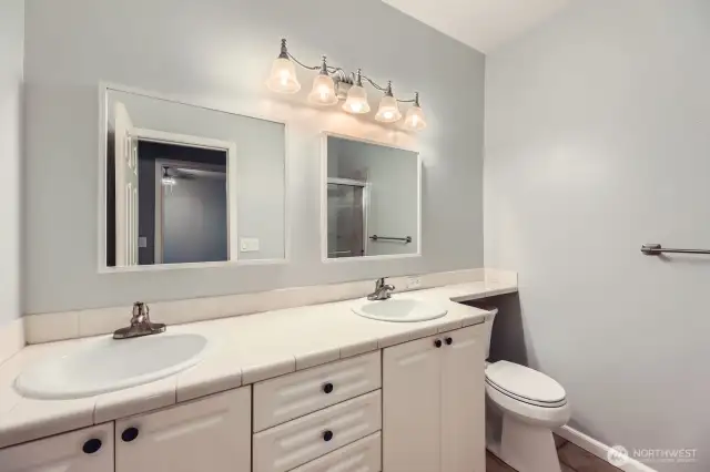 Master bath with double sinks.