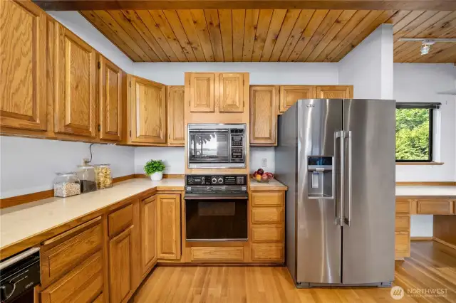 Space-saving built-in microwave is an original, but still works.