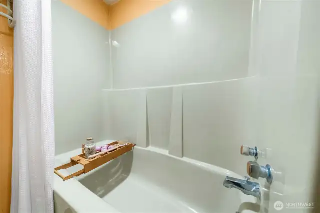 Tub is large enough for a soak.