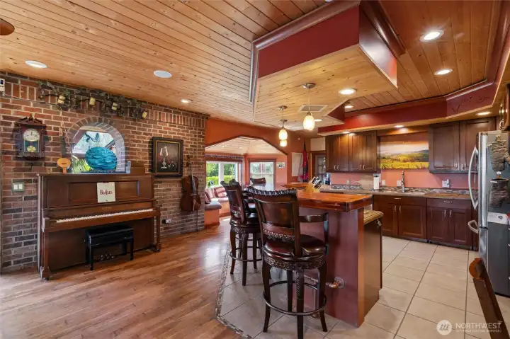 Expansive island ideal for entertaining or casual dining.