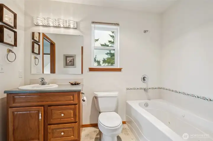 A fabulous jetted soaking tub for you to relax at the end of the day.