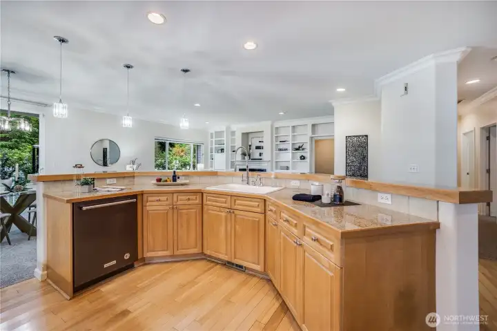 The sparkling pendants over the kitchen island were newly installed! Imagine whipping up favorite meals, entertaining for special events, or creating special holiday foods in this wonderfully designed kitchen.