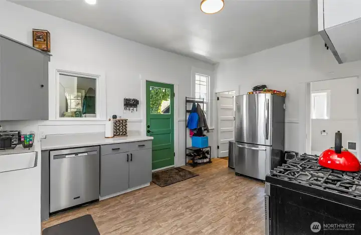 Kitchen leads to a pantry