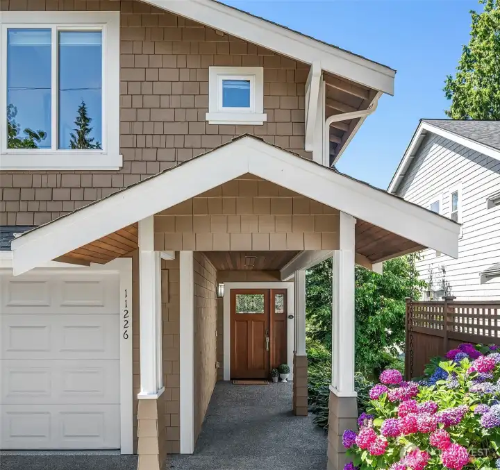 Long covered front porch entrance