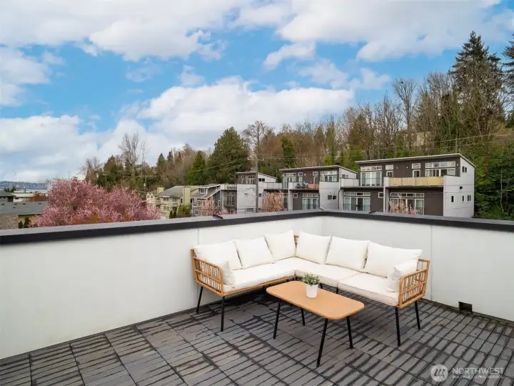 Rooftop deck equipped with electric, gas, and water hookups