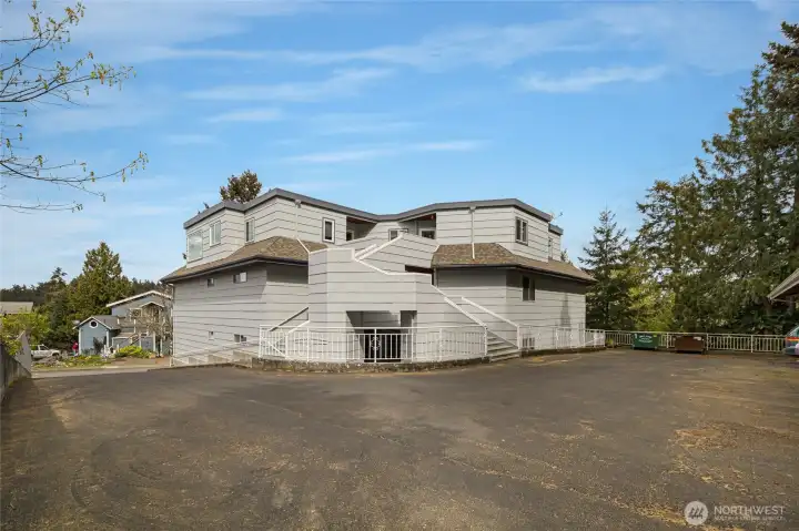 ramp access located on the right side of the building