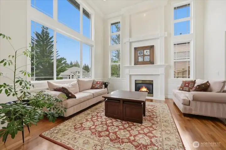 Entertaining size living room with easy flow to dining room, kitchen and family room