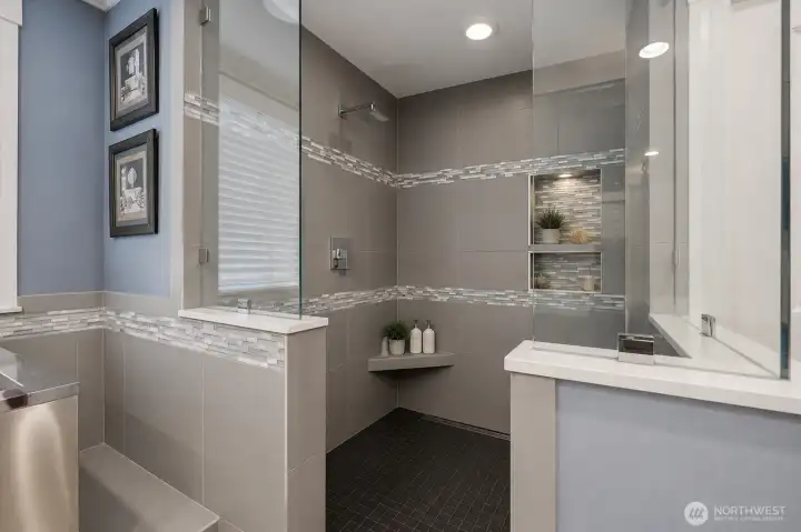 Large shower big enough for two people.
