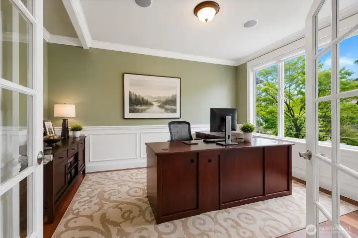 Oversized office can easily fit two desks