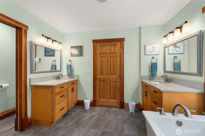Double vanities in prime bathroom Double vanities in prime bathroom
