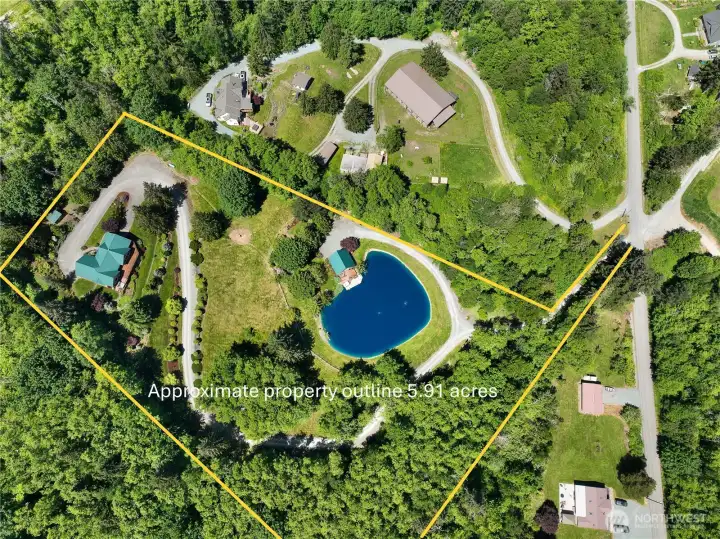 Approximate outline of boundry of the 5.91 acre property. Approximate outline of boundry of the 5.91 acre property.
