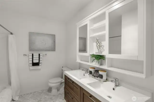 All upstairs bathrooms are fully remodeled with gorgeous dual sinks