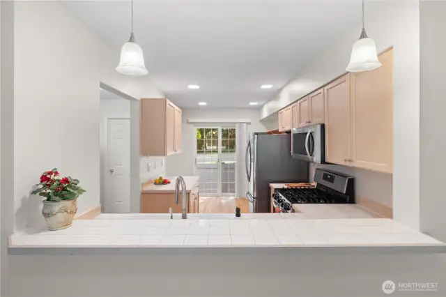 breakfast bar facing into kitchen