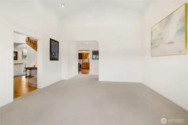 Living room with vaulted ceilings