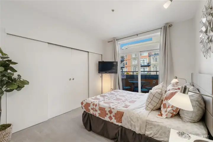 Bedroom with courtyard facing balcony