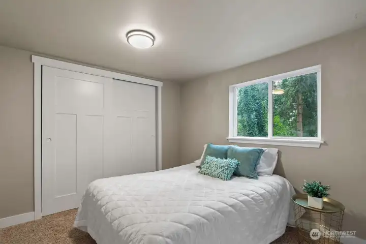 one of two bedrooms on the lower level.