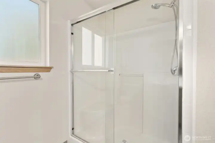 Large walk-in shower.