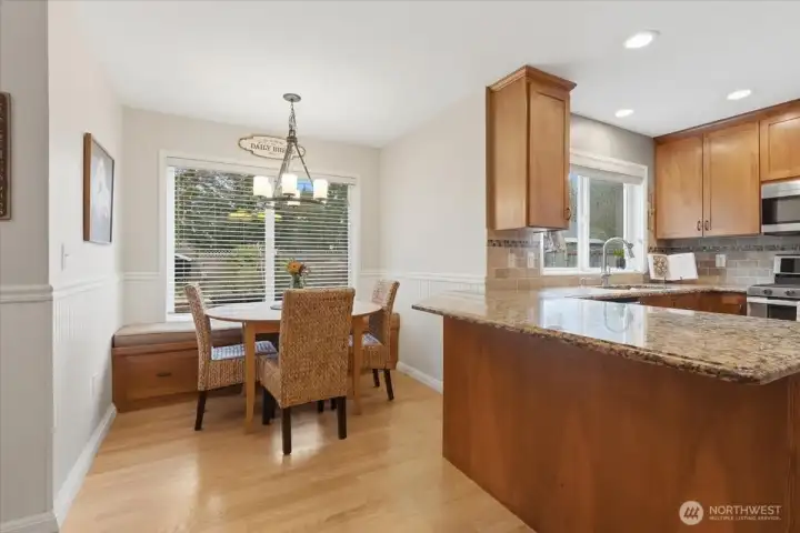Morning coffee with plenty of seating and back yard view.