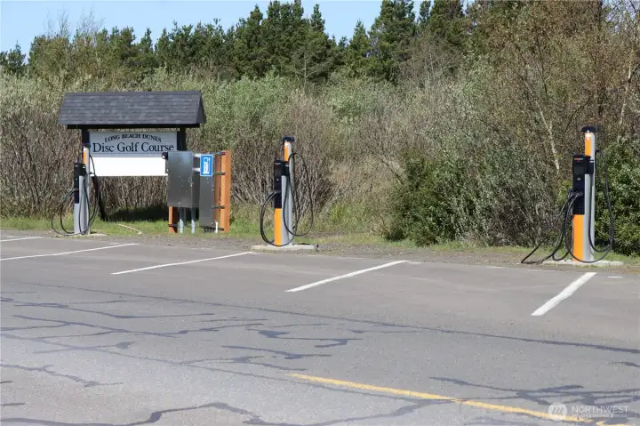 Aong side beach approach electric charging station and Disc Golf Course