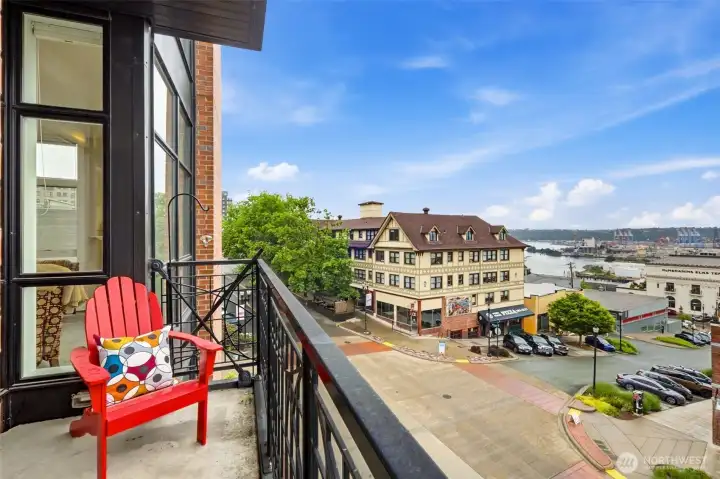 This is one of two decks from Suite 505. Commencement Bay and the bustling Port of Tacoma are in your view.