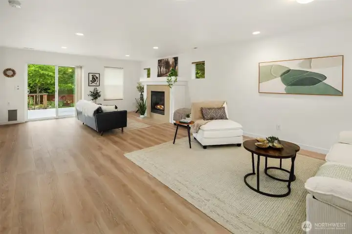 Showing Sliding door to backyard deck, Gas Fireplace